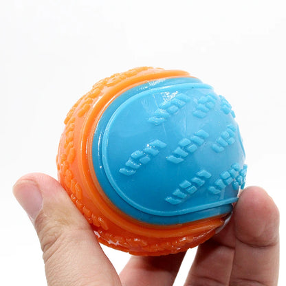 Squeaky TPR Dental Dog Ball | Bite-Resistant | Teeth Cleaning | Blue, Purple & Green