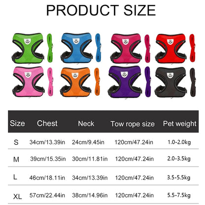 Breathable Mesh Small Dog & Cat Harness with Leash | Reflective | Sizes S–XL