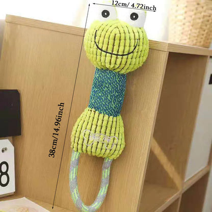 Squeaky Corduroy Animal Dog Toy | Bite-Resistant Plush | Frog, Hippo, Monkey & Elephant
