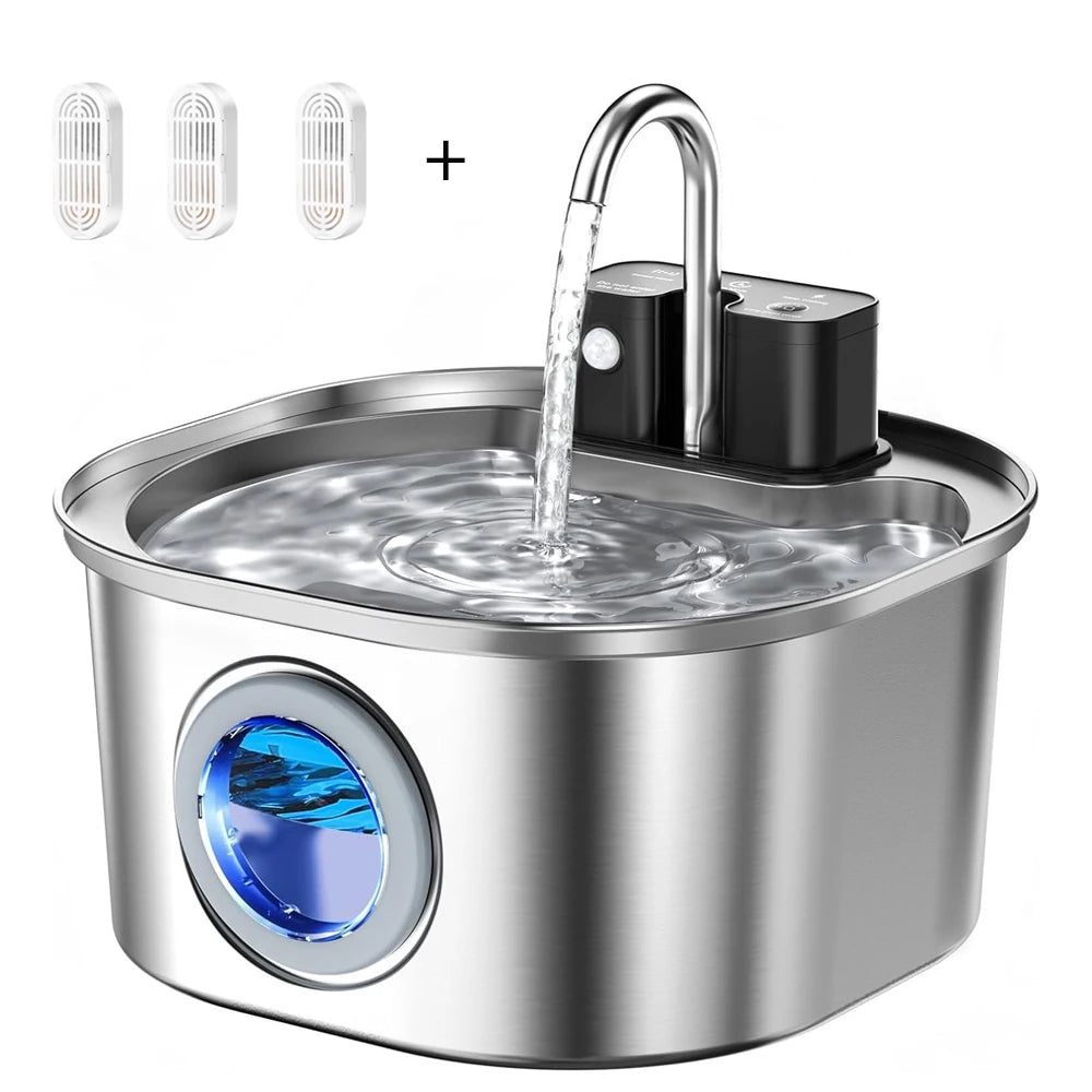 Smart Sensor Pet Water Fountain | 3L Stainless Steel | Wireless Rechargeable | Cat & Dog