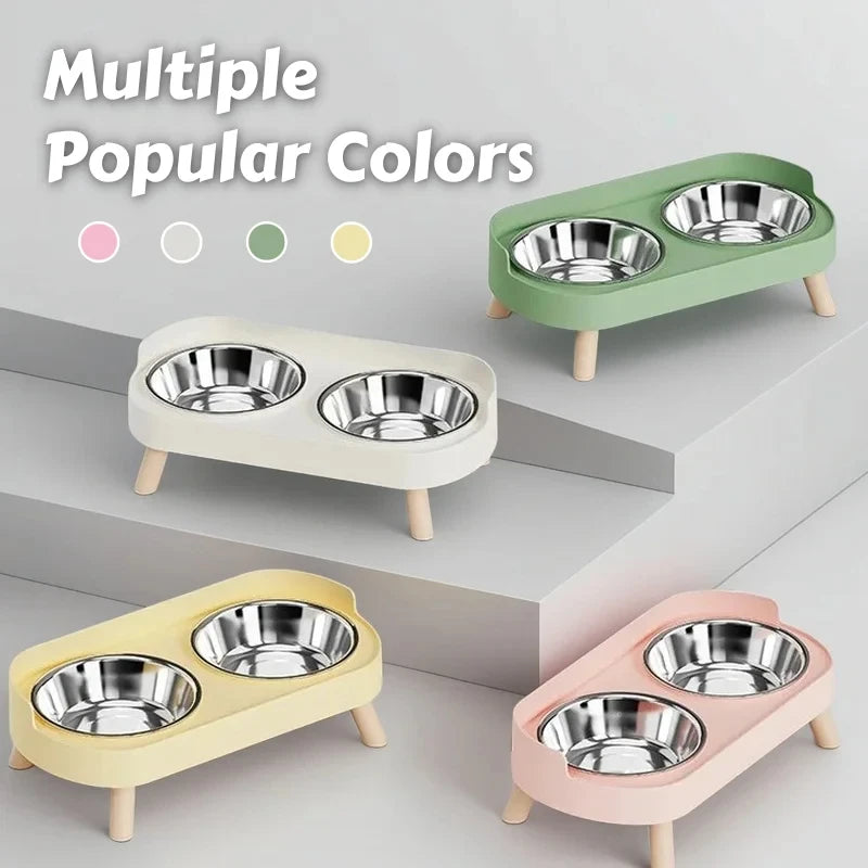 Elevated Dual Bowl Pet Feeder | Stainless Steel | Neck Support | 5 Colors