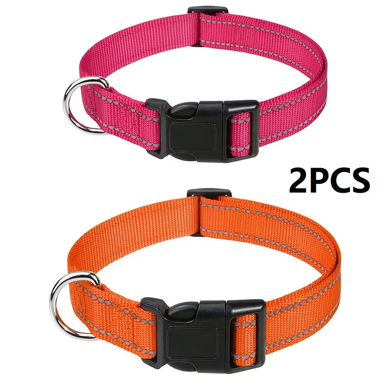 Nylon Dog Collar | Adjustable Buckle | Single or 2-Pack | Sizes XS–XL