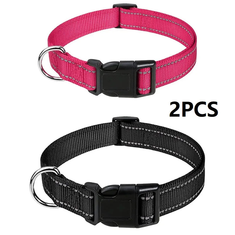 Nylon Dog Collar | Adjustable Buckle | Single or 2-Pack | Sizes XS–XL