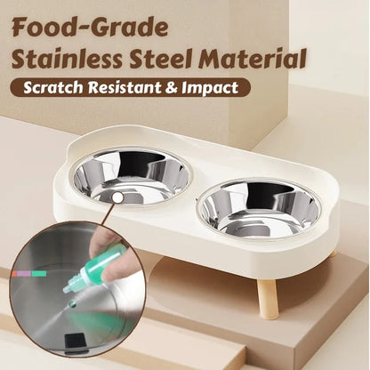 Elevated Dual Bowl Pet Feeder | Stainless Steel | Neck Support | 5 Colors