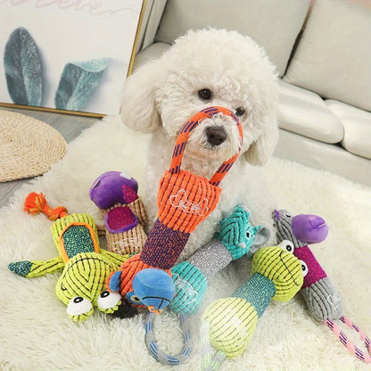 Squeaky Corduroy Animal Dog Toy | Bite-Resistant Plush | Frog, Hippo, Monkey & Elephant