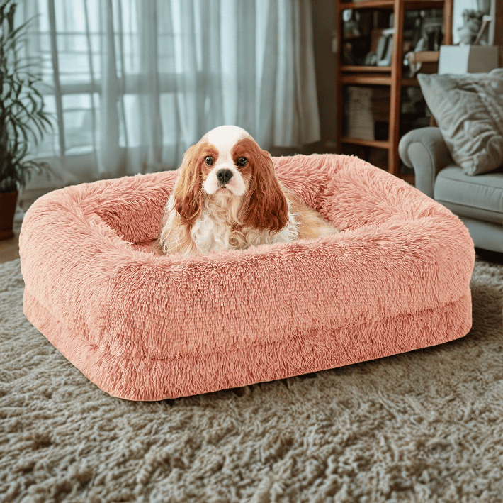 ZOMISIA Calming Orthopedic Dog Sofa Bed – Faux Fur, Egg Foam & Washable Cover (Pink, Medium)
