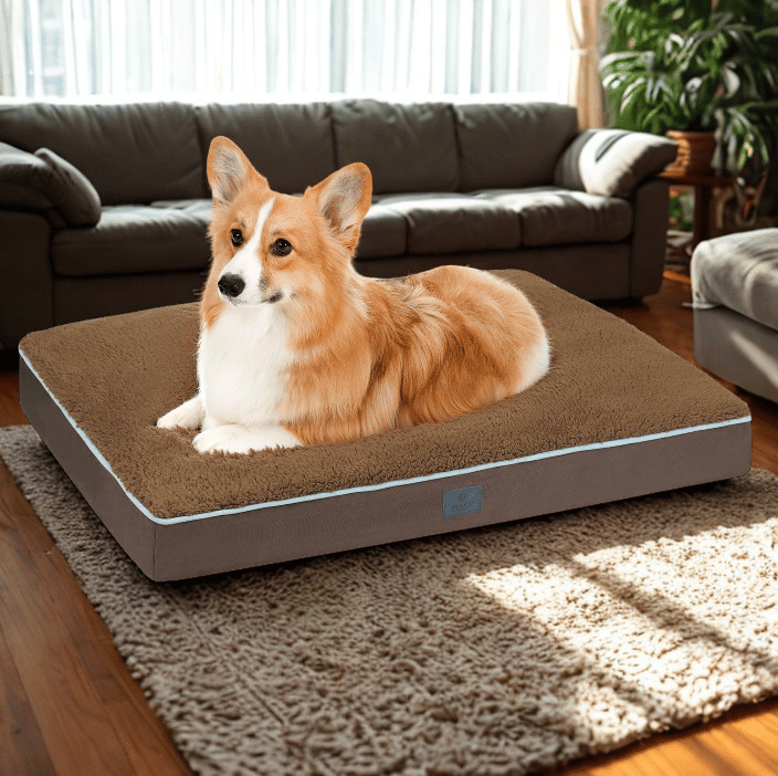 Veehoo Waterproof Orthopedic Dog Crate Bed – Sherpa Fleece, Washable & Non-Slip (Brown, 35")