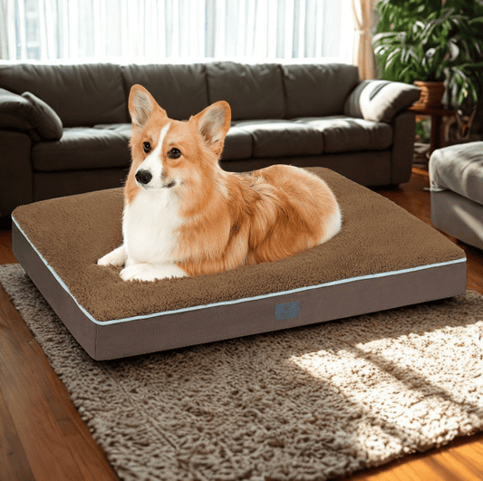 Veehoo Waterproof Orthopedic Dog Crate Bed – Sherpa Fleece, Washable & Non-Slip (Brown, 35")