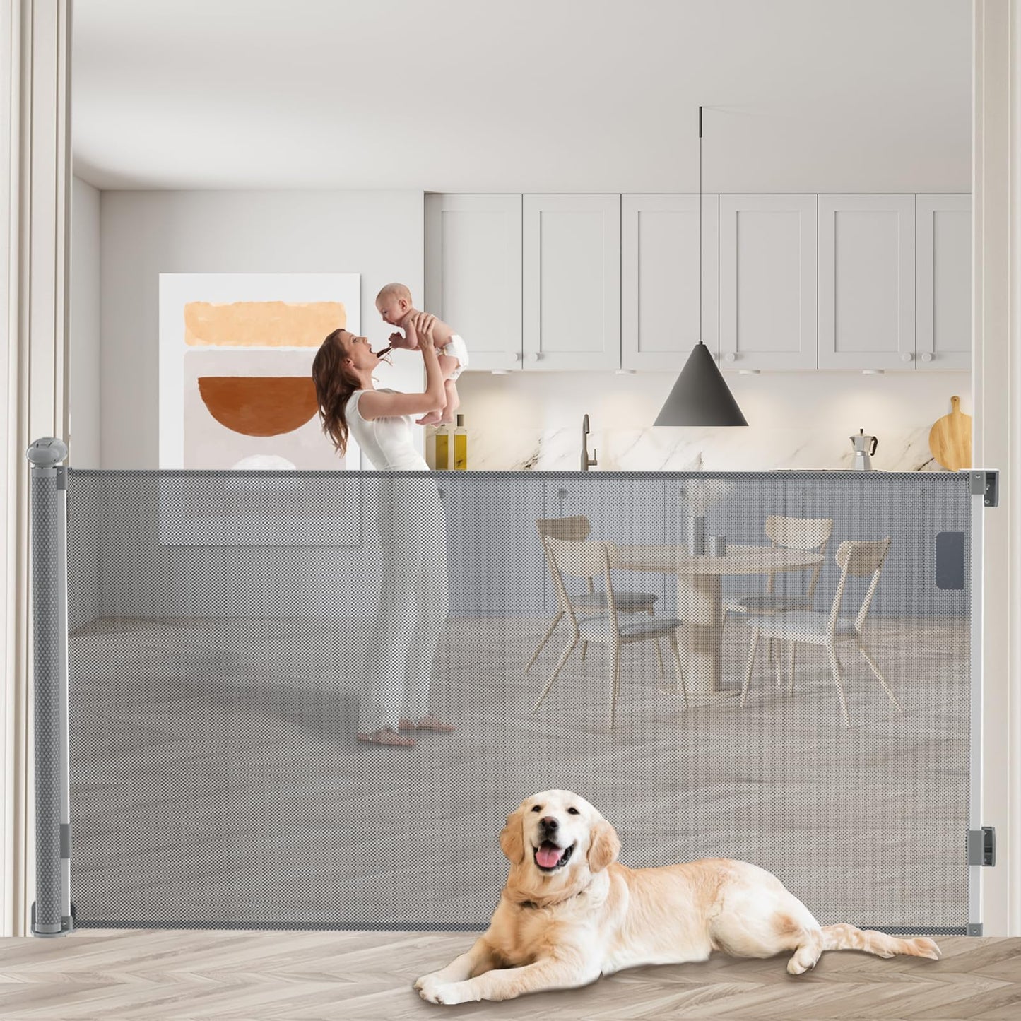 Retractable Baby Gate Mesh Baby Gate Dog Gate 33" Tall Extends up to 120" Wide Child Safety Gate for Doorways Stairs Hallways Indoor/Outdoor