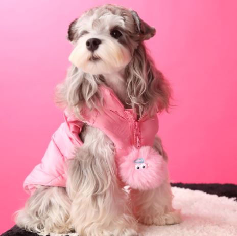 Dog Sleeveless Vest with Removable Fur Ball - Casual Pet Jacket in Pink