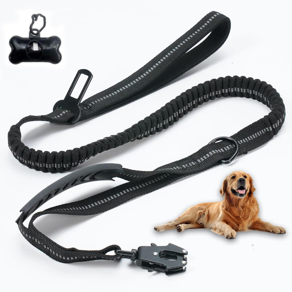 Bungee Shock-Absorb Dog Leash with Poop Bag Holder