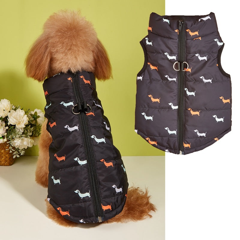 Puppy Cartoon Cardigan Vest for Dogs - Zipper with Leash Hole