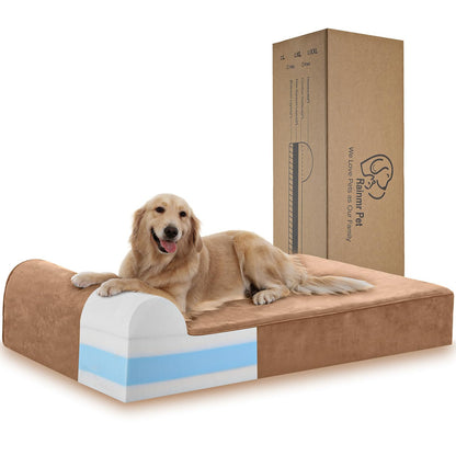 Rainmr 7" Orthopedic Dog Bed for Large Dogs and Extra Large Dogs - XL Dog Bed with Scratch-Resistant Microsuede Cover & Machine Washable Removable Waterproof Cover Jumbo Dog Bed (X-Large Khaki)