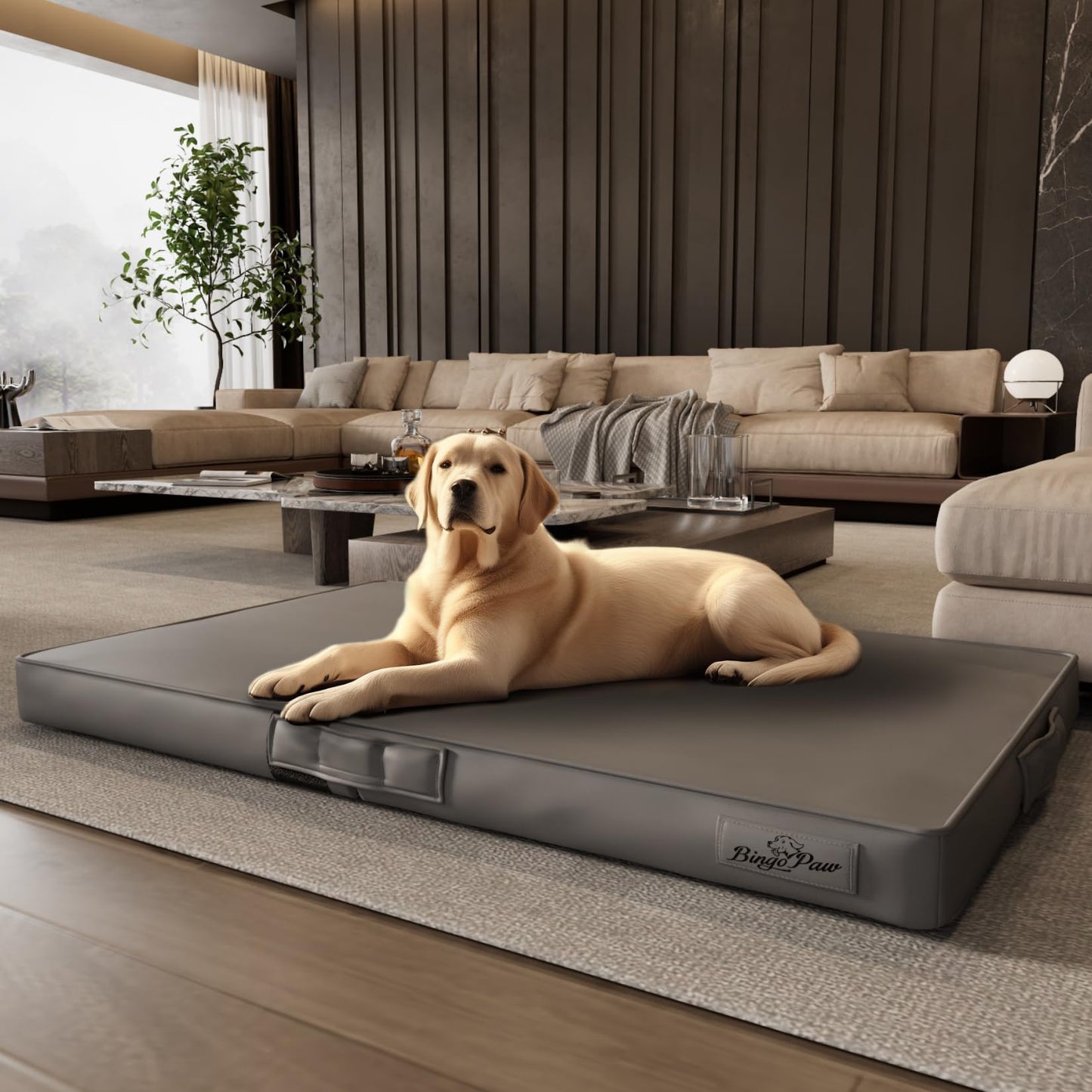 BingoPaw Extra Large Orthopedic Dog Bed (38" x 28") – Washable 3D Mesh & Scratch-Resistant Leather Cover