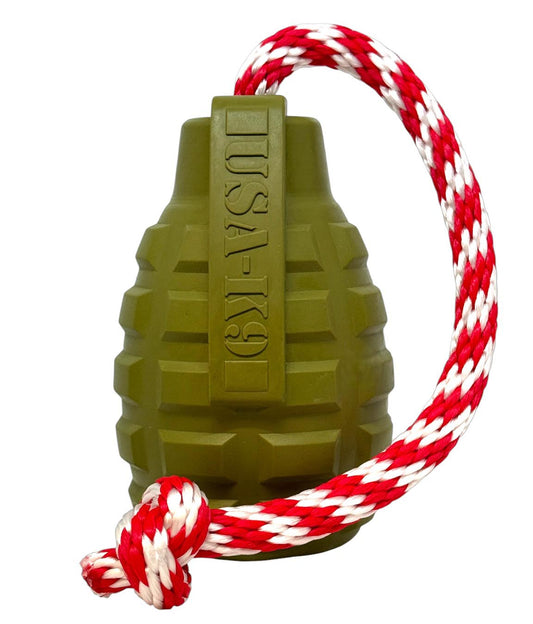 USA-K9 Grenade förmiges Gummi-Hundespielzeug - zum Kauen, Leckerli-Spender & Zerrspielzeug | USA - Armeegrün