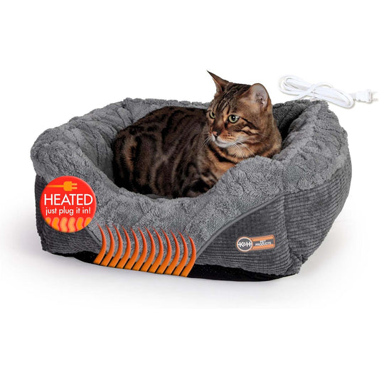 K&H Thermo-Pet Lounge Sleeper beheiztes Katzen- & Kleintierbett – Plüsch, rutschfest, maschinenwaschbar für drinnen